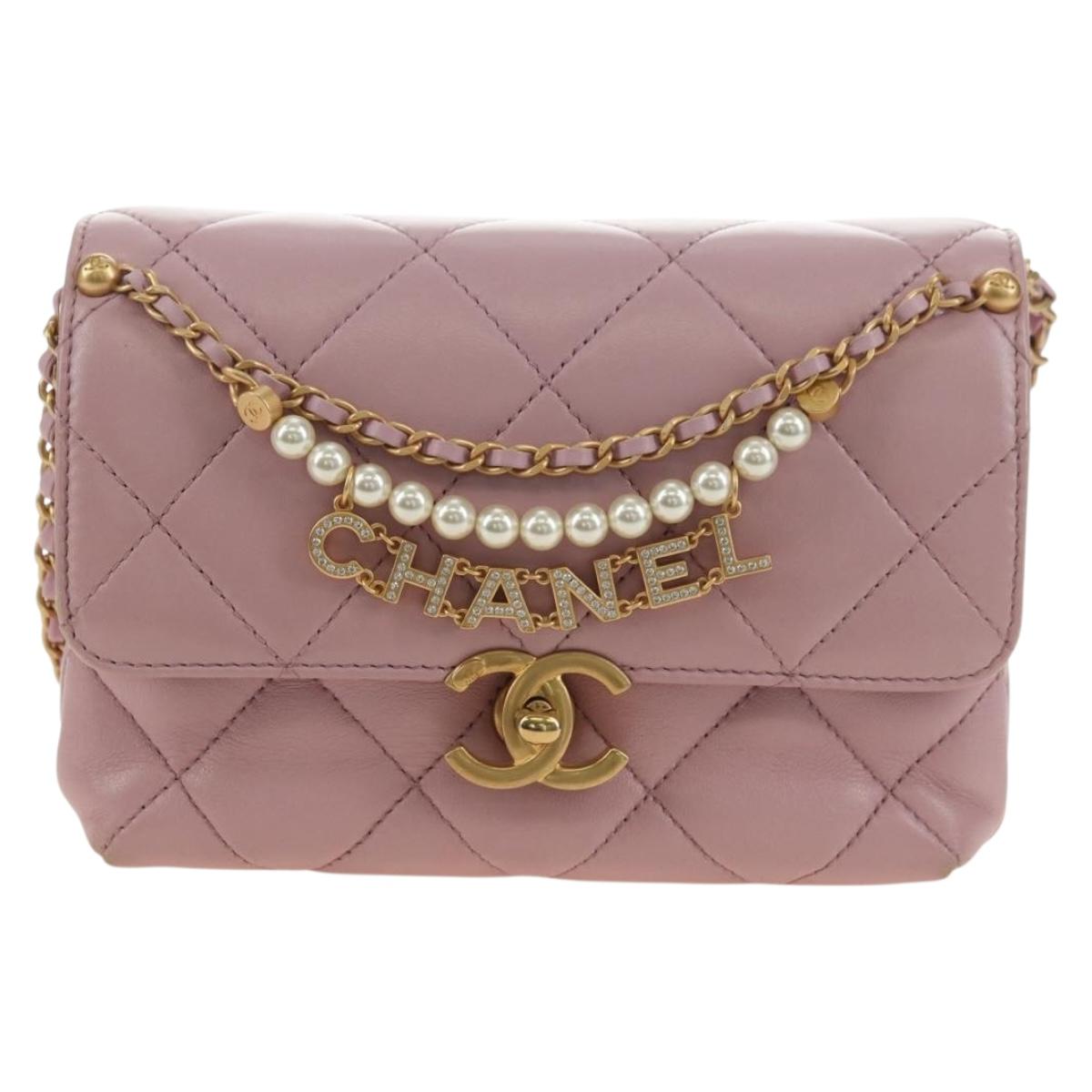 CHANEL Chain Mini Matelasse 18 Bag Lamb Skin Pink Gold CC Auth 181669SAM