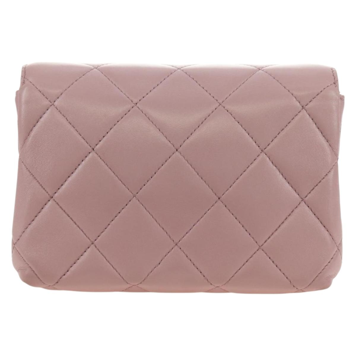 CHANEL Chain Mini Matelasse 18 Bag Lamb Skin Pink Gold CC Auth 181669SAM