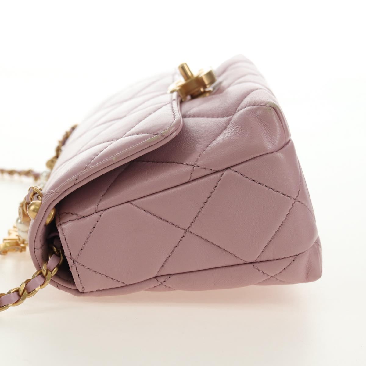 CHANEL Chain Mini Matelasse 18 Bag Lamb Skin Pink Gold CC Auth 181669SAM