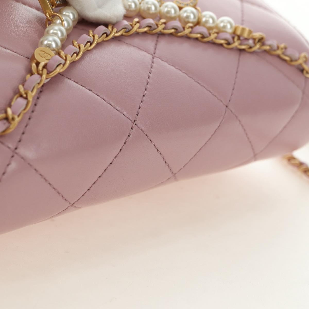 CHANEL Chain Mini Matelasse 18 Bag Lamb Skin Pink Gold CC Auth 181669SAM