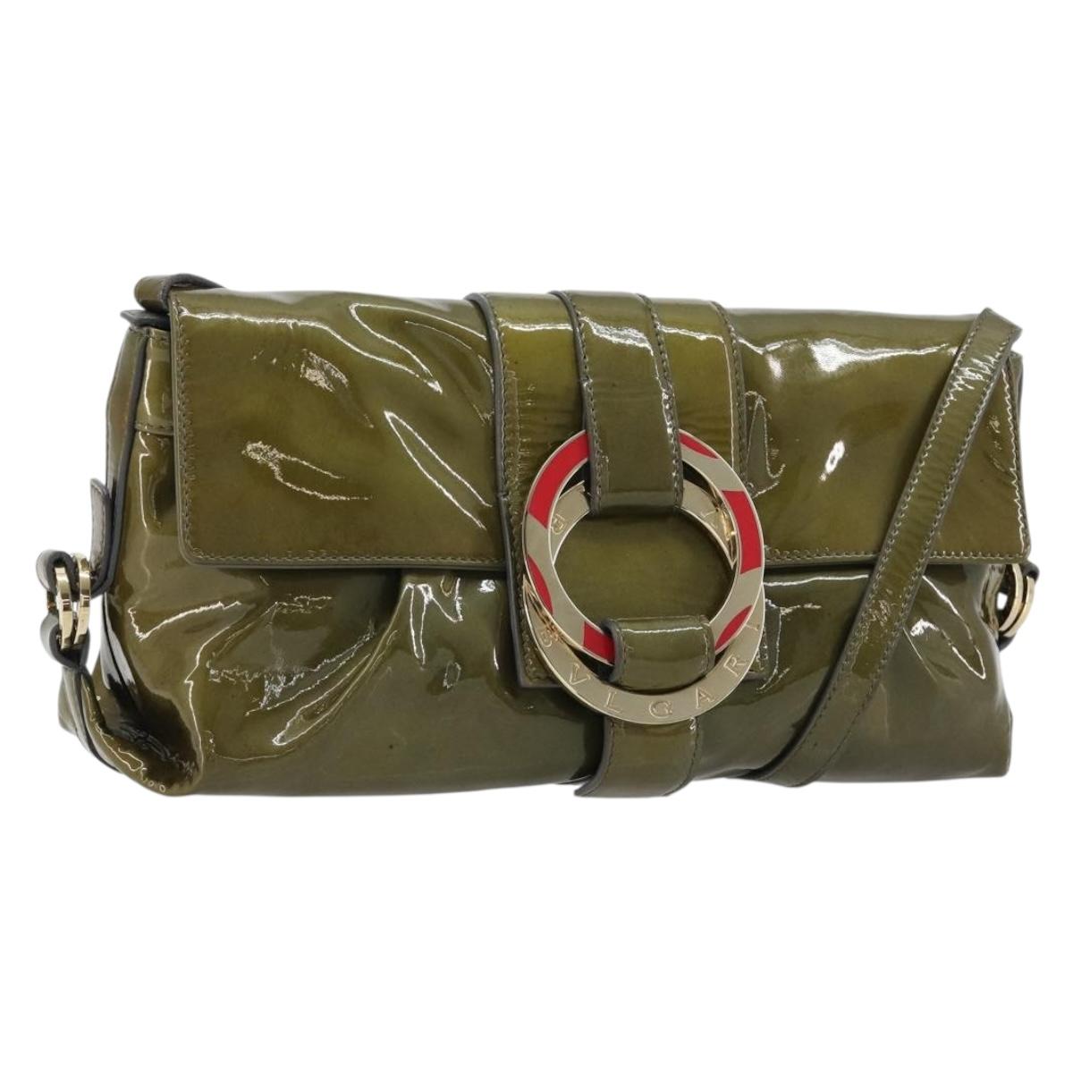 BVLGARI Shoulder Bag Patent leather Green Gold Auth 181670A