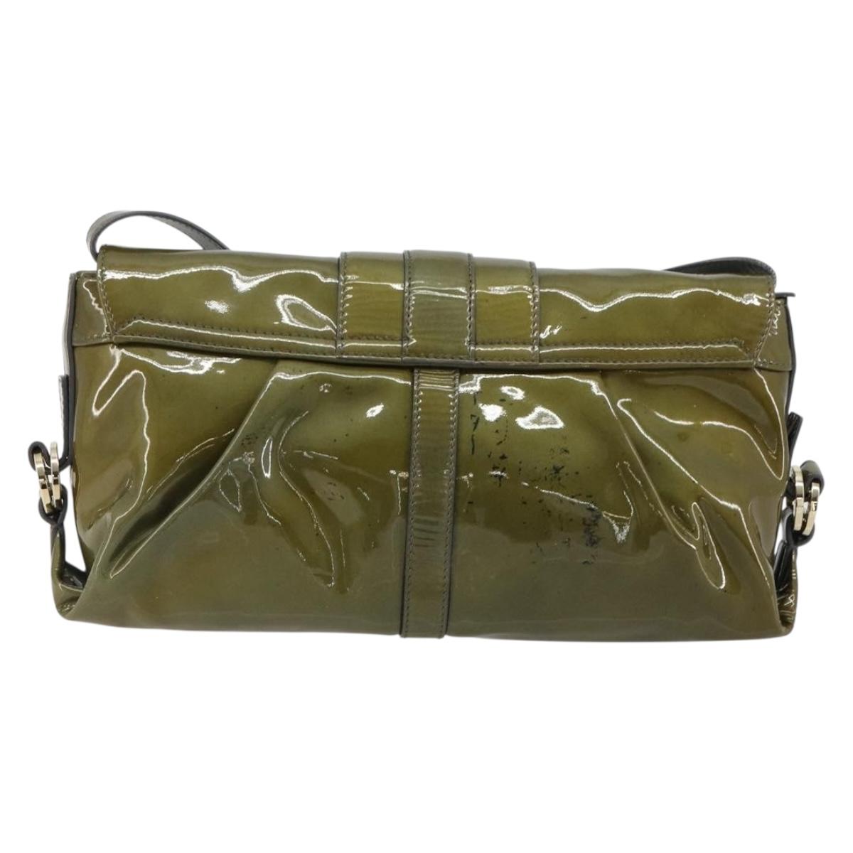 BVLGARI Shoulder Bag Patent leather Green Gold Auth 181670A