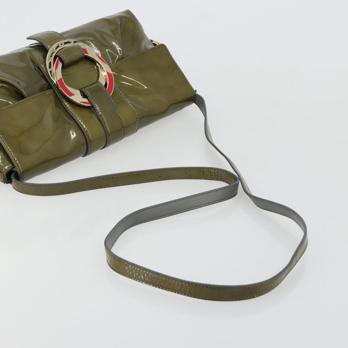 BVLGARI Shoulder Bag Patent leather Green Gold Auth 181670A