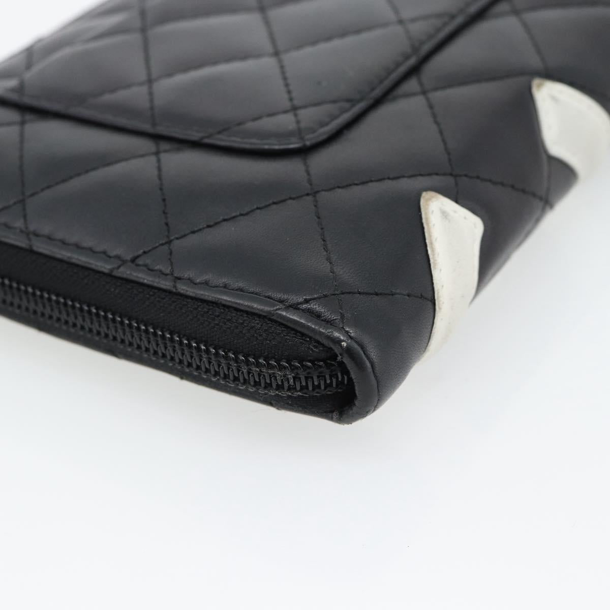 CHANEL Matelasse Cambon Line Wallet Leather Black Silver CC Auth 181671A