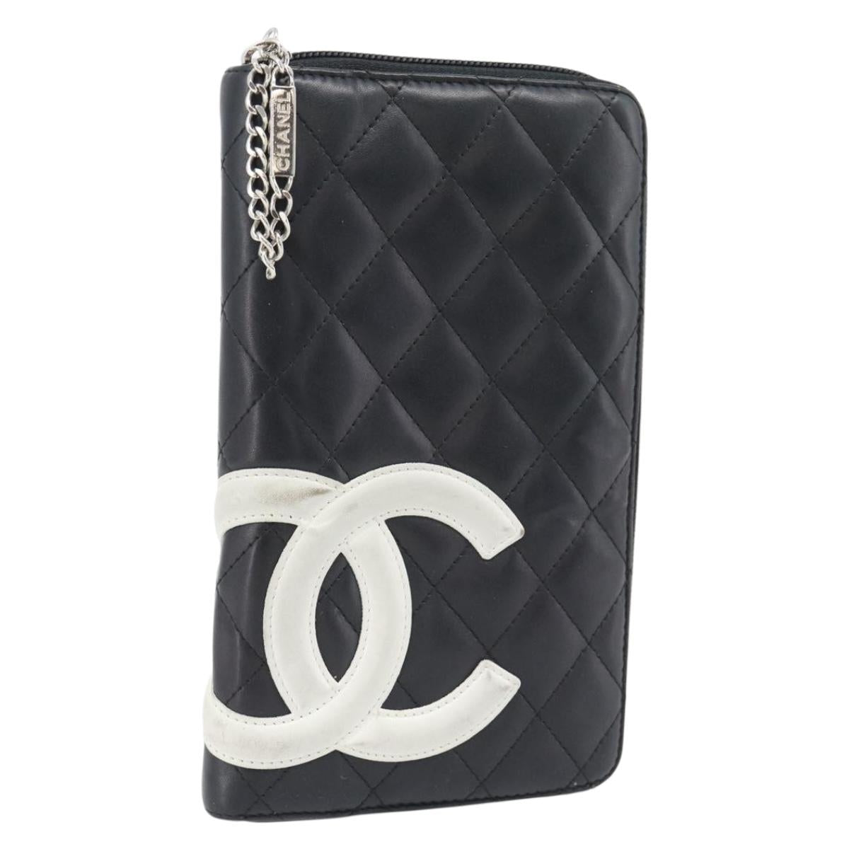 CHANEL Matelasse Cambon Line Wallet Leather Black Silver CC Auth 181671A
