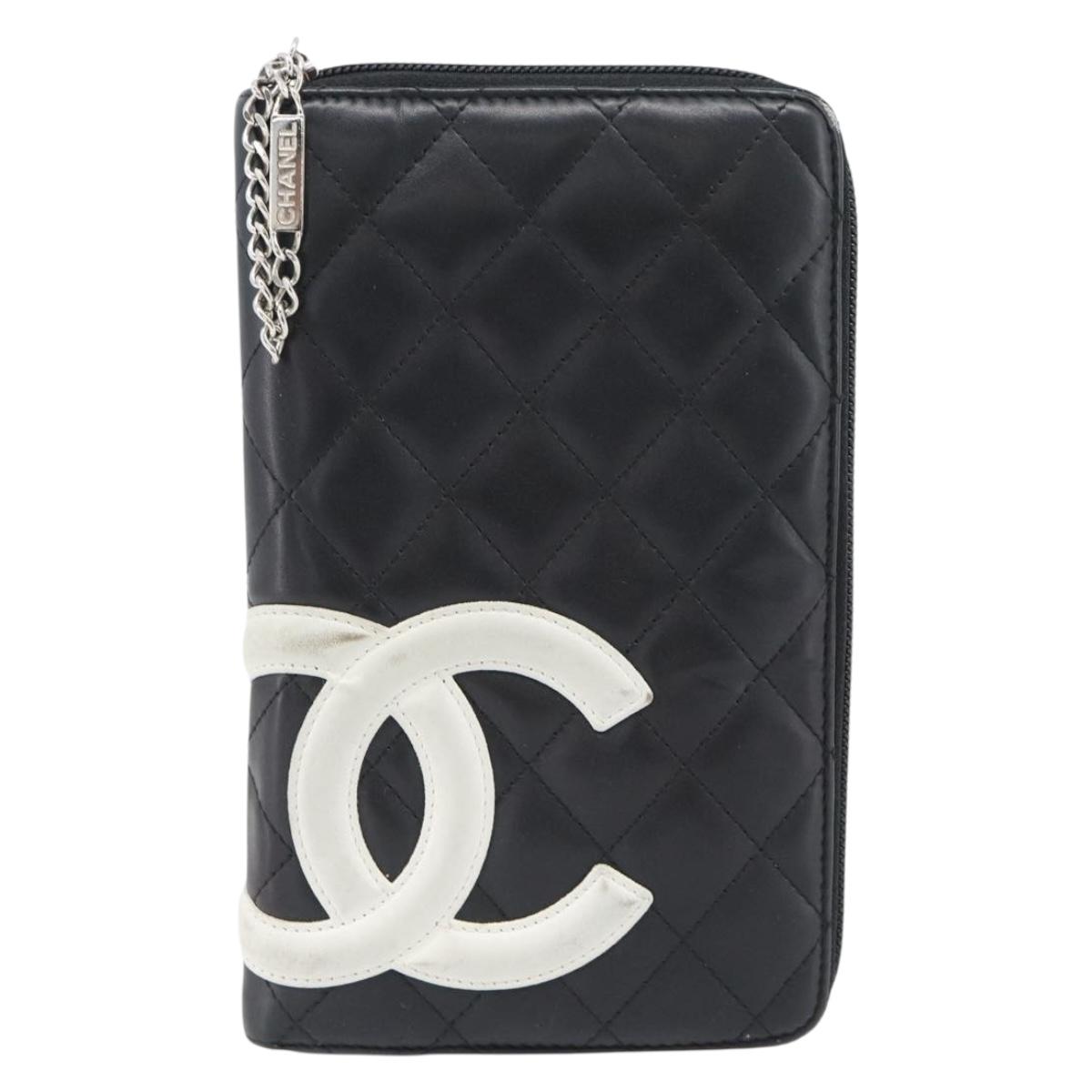 CHANEL Matelasse Cambon Line Wallet Leather Black Silver CC Auth 181671A