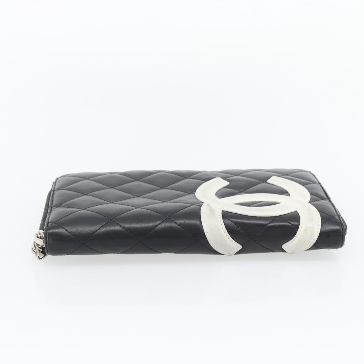 CHANEL Matelasse Cambon Line Wallet Leather Black Silver CC Auth 181671A