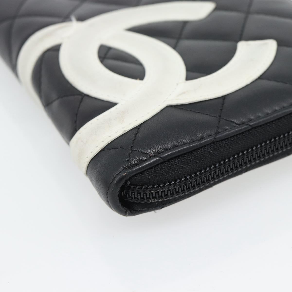 CHANEL Matelasse Cambon Line Wallet Leather Black Silver CC Auth 181671A