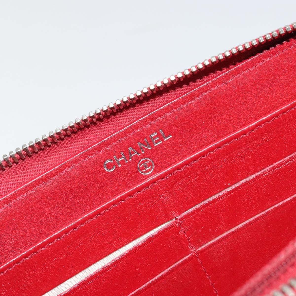 CHANEL Matelasse Long Wallet Caviar Skin Red Silver CC Auth 181674A