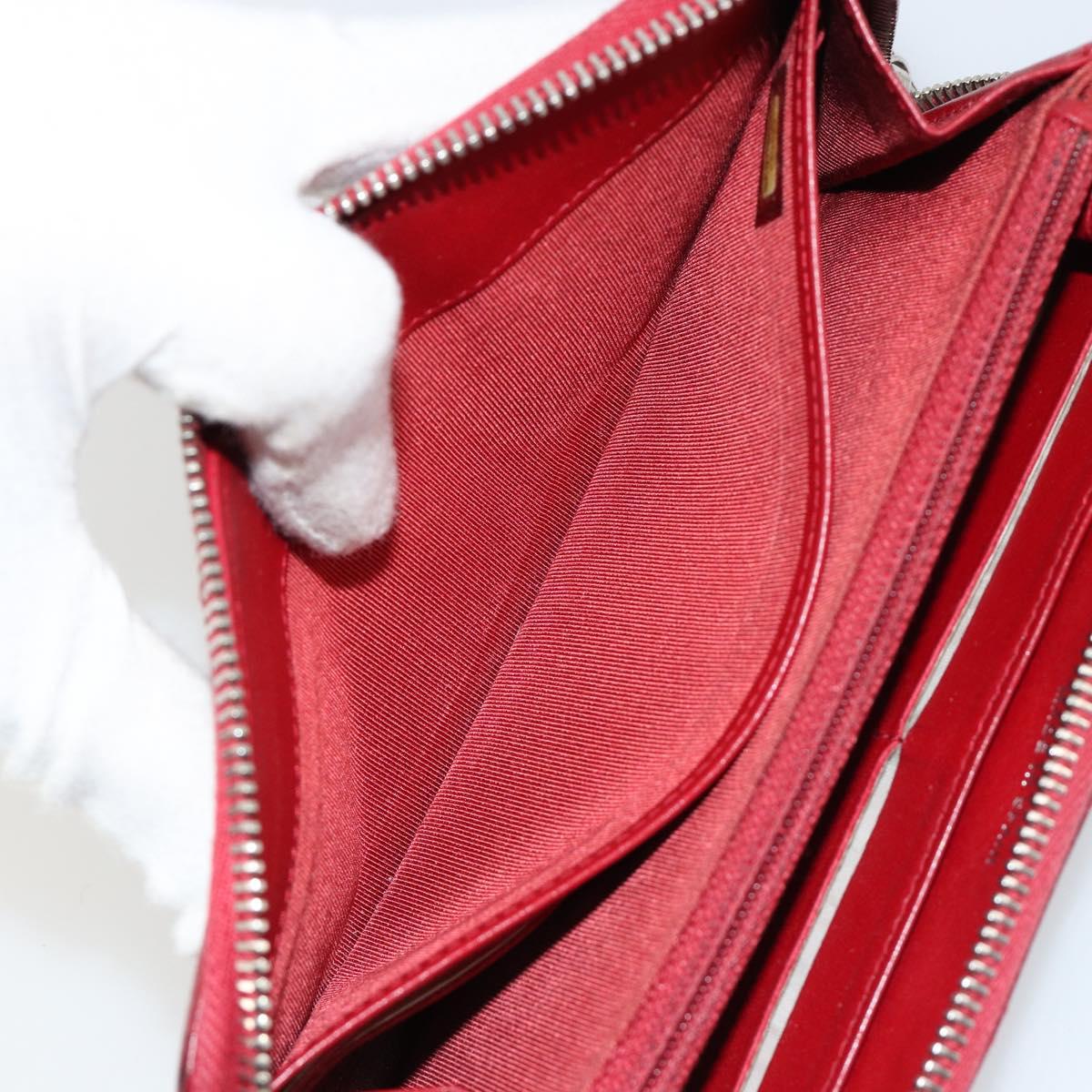 CHANEL Matelasse Long Wallet Caviar Skin Red Silver CC Auth 181674A