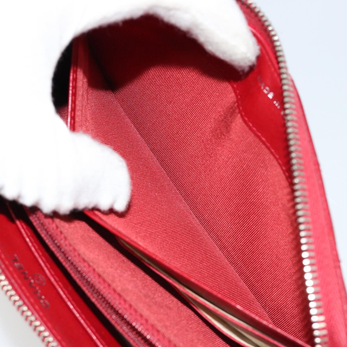 CHANEL Matelasse Long Wallet Caviar Skin Red Silver CC Auth 181674A