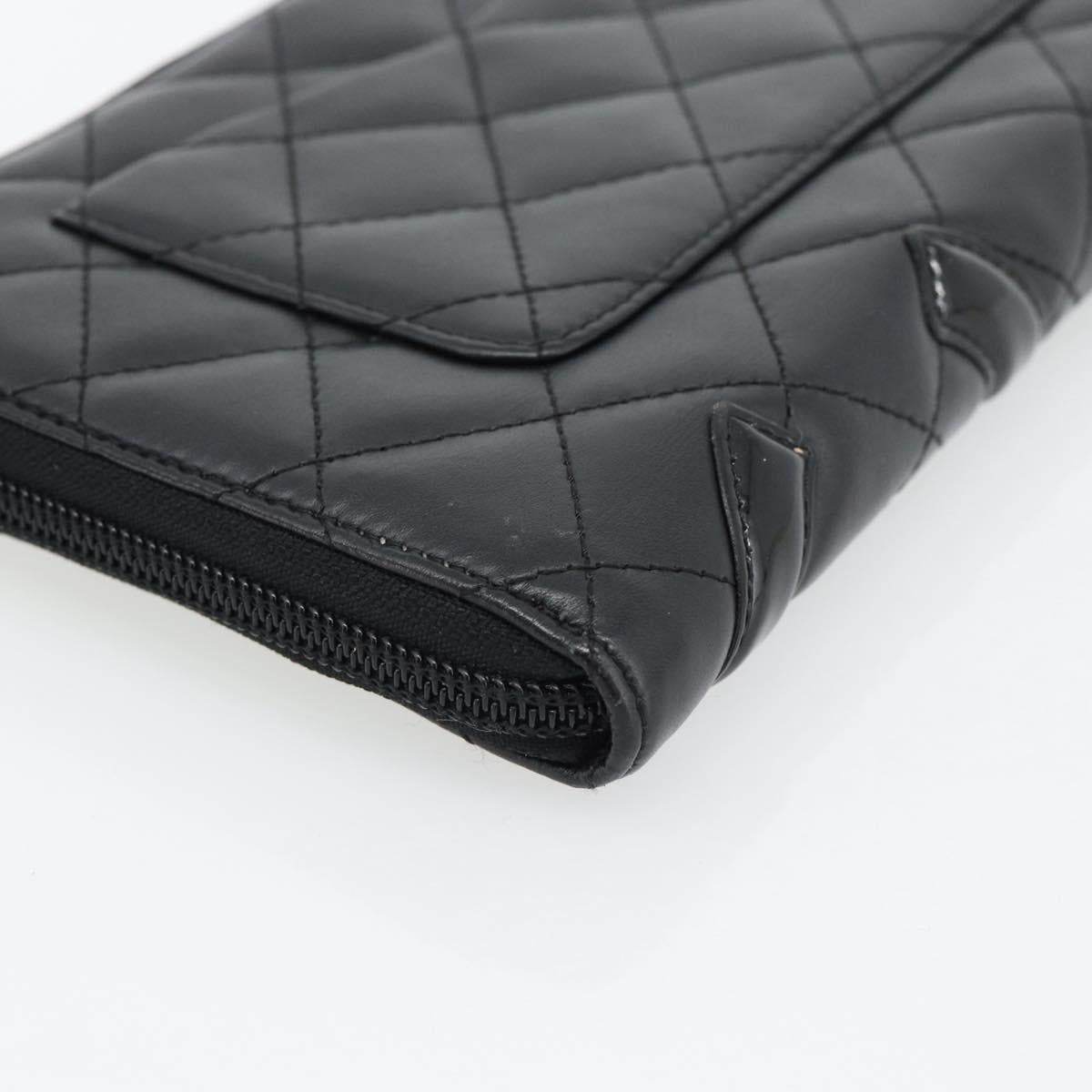CHANEL Matelasse Cambon Line Long Wallet Leather Black Silver CC Auth 181675V
