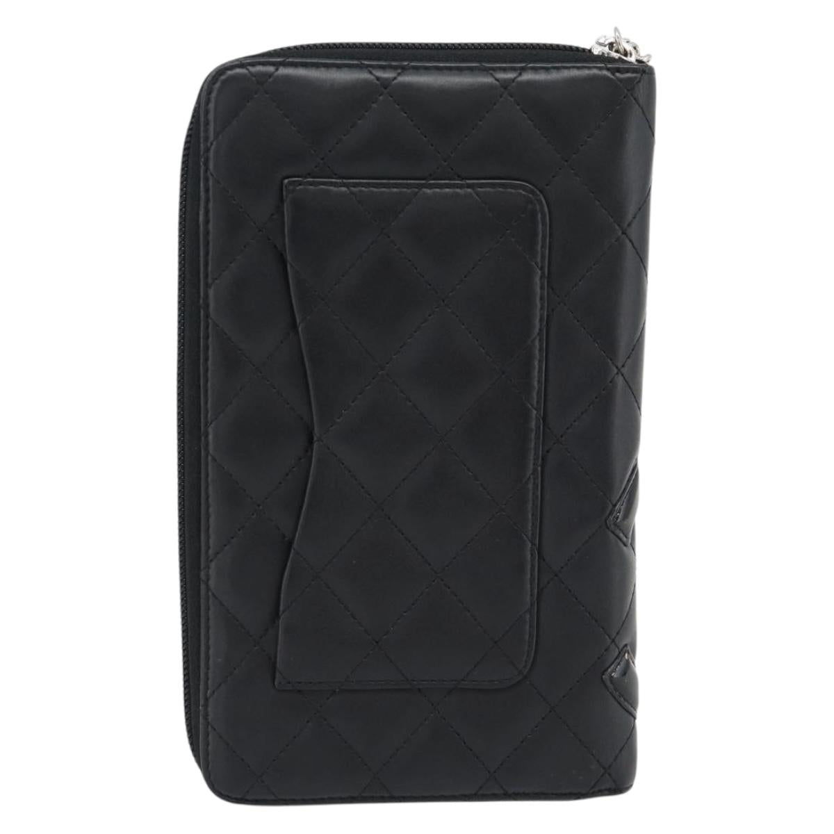CHANEL Matelasse Cambon Line Long Wallet Leather Black Silver CC Auth 181675V
