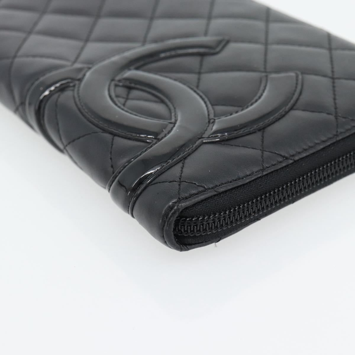 CHANEL Matelasse Cambon Line Long Wallet Leather Black Silver CC Auth 181675V