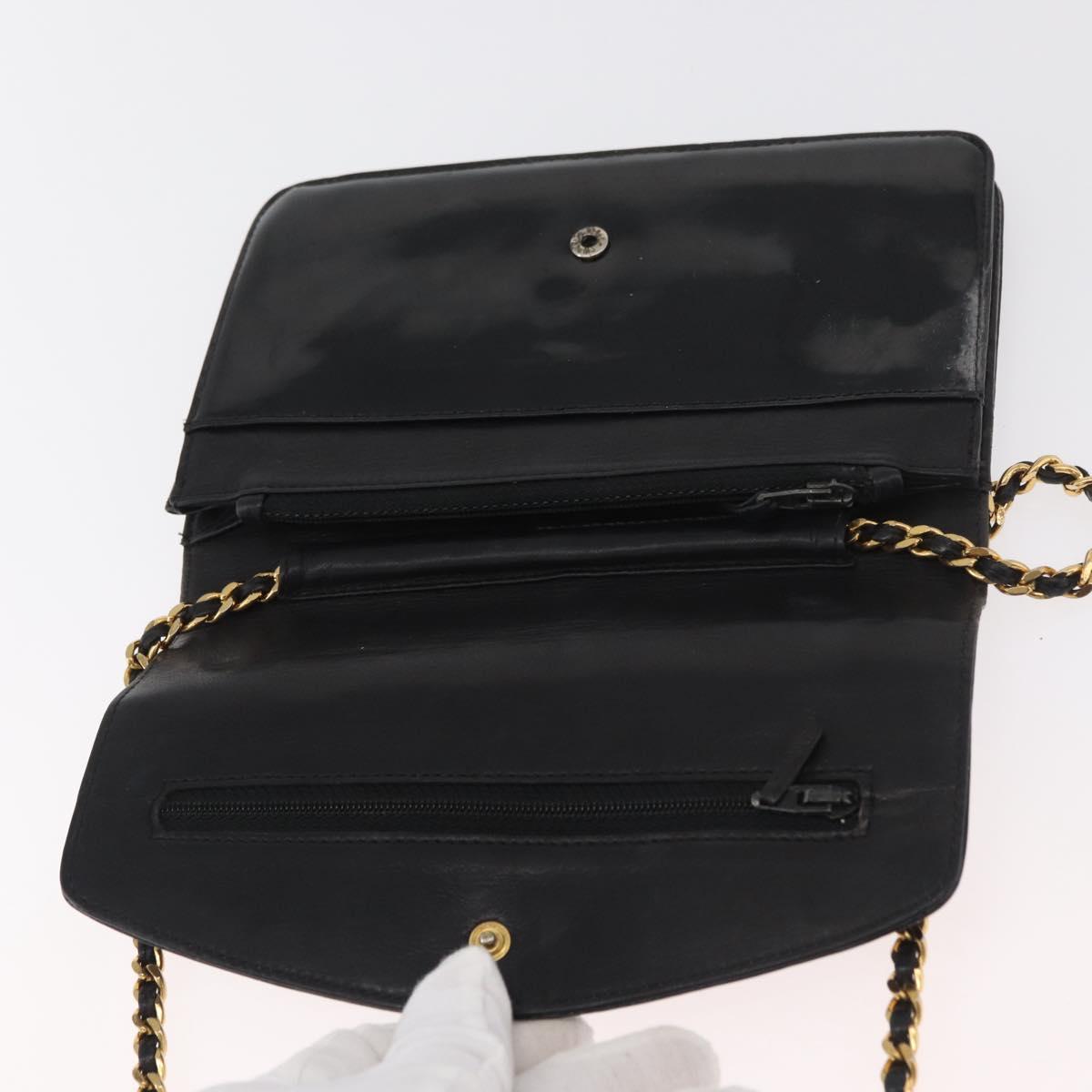 CHANEL COCO Mark Chain Shoulder Bag Patent leather Black Gold CC Auth 181676A