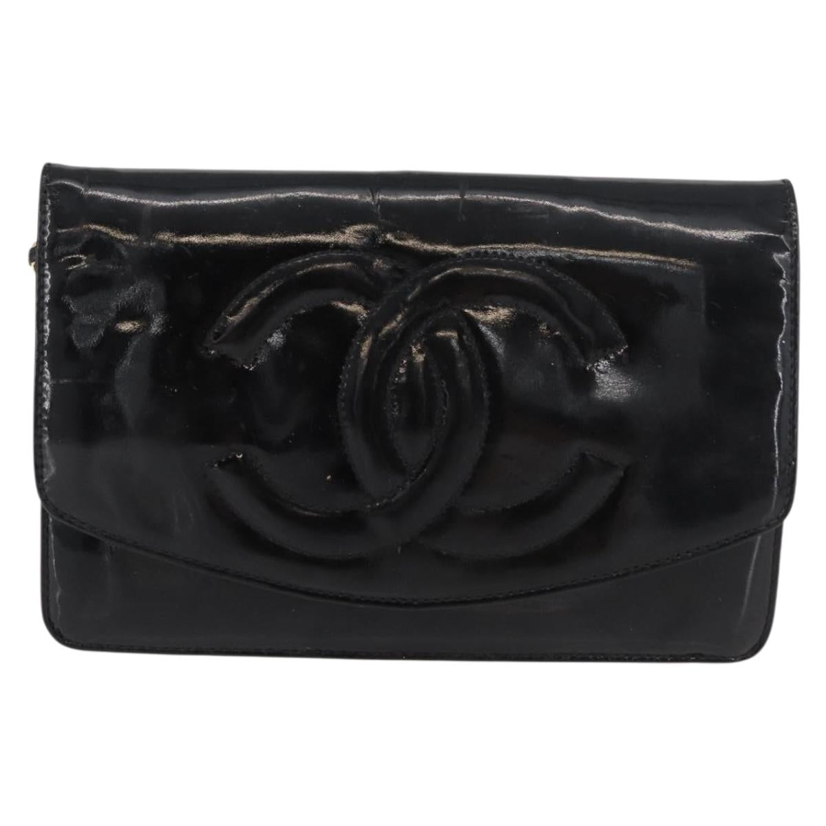 CHANEL COCO Mark Chain Shoulder Bag Patent leather Black Gold CC Auth 181676A