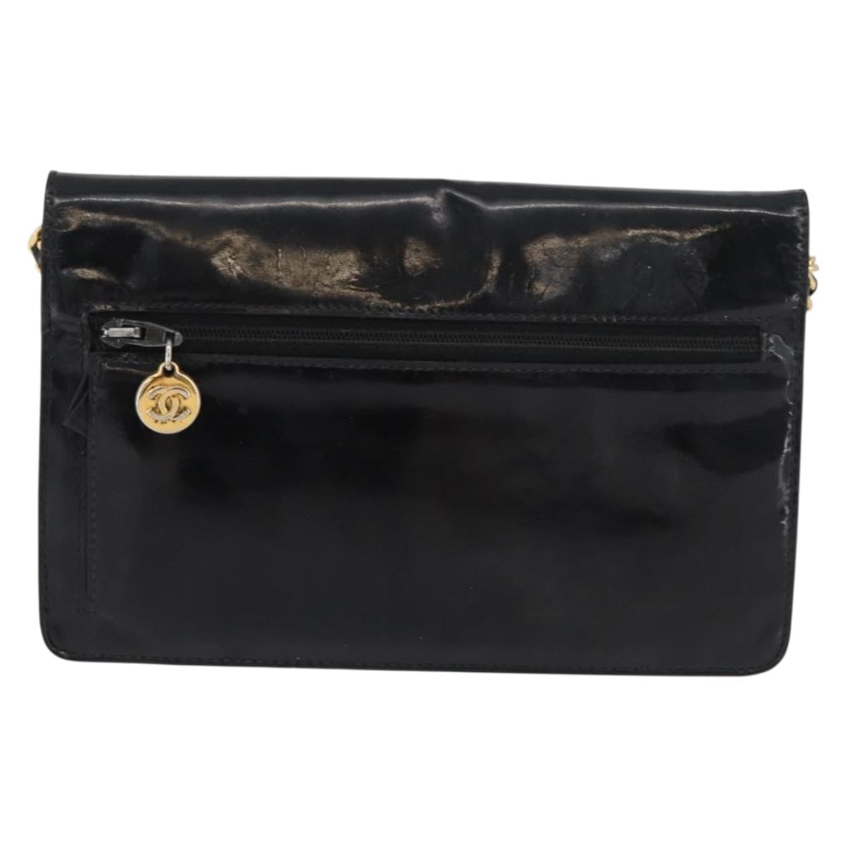 CHANEL COCO Mark Chain Shoulder Bag Patent leather Black Gold CC Auth 181676A