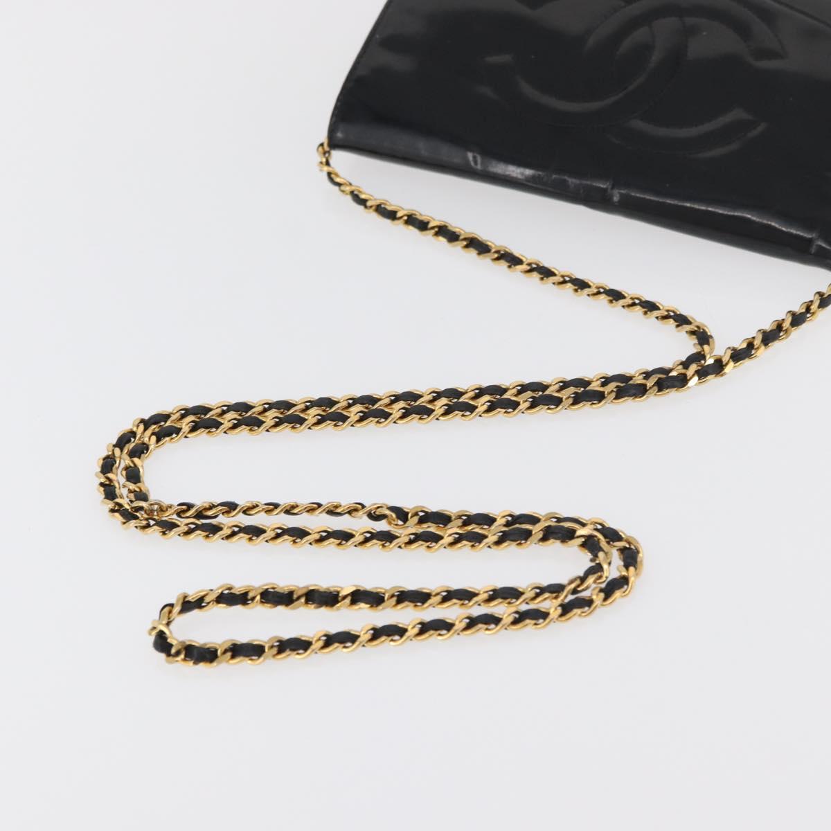 CHANEL COCO Mark Chain Shoulder Bag Patent leather Black Gold CC Auth 181676A