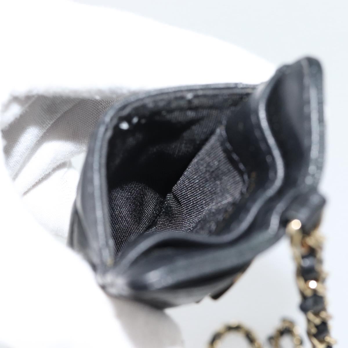 CHANEL Matelasse Chain Card Case Lamb Skin Black Gold CC Auth 181678A
