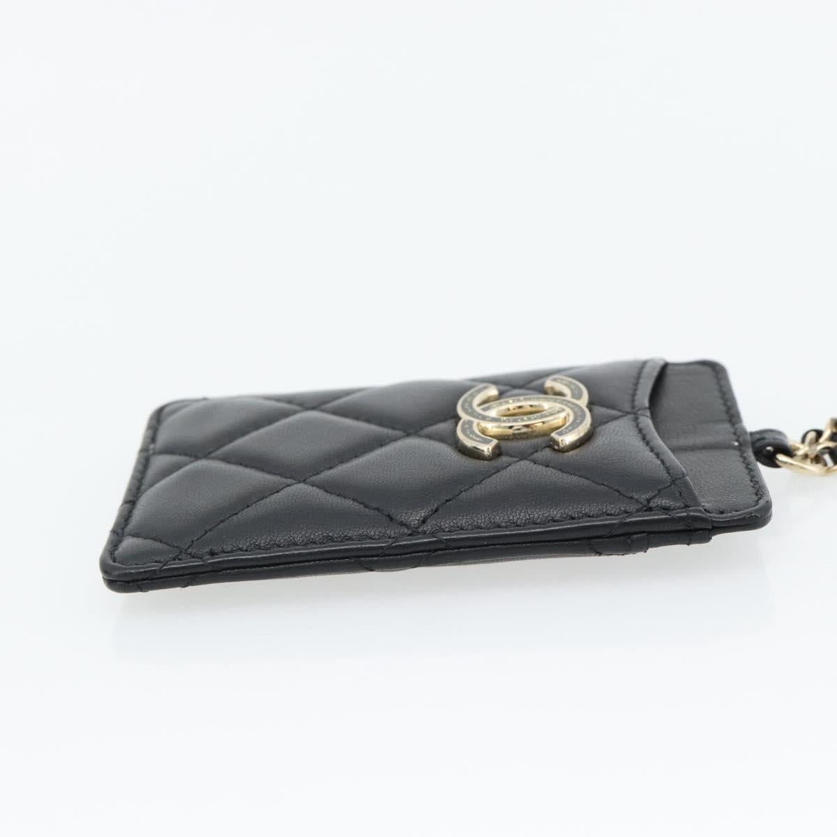 CHANEL Matelasse Chain Card Case Lamb Skin Black Gold CC Auth 181678A