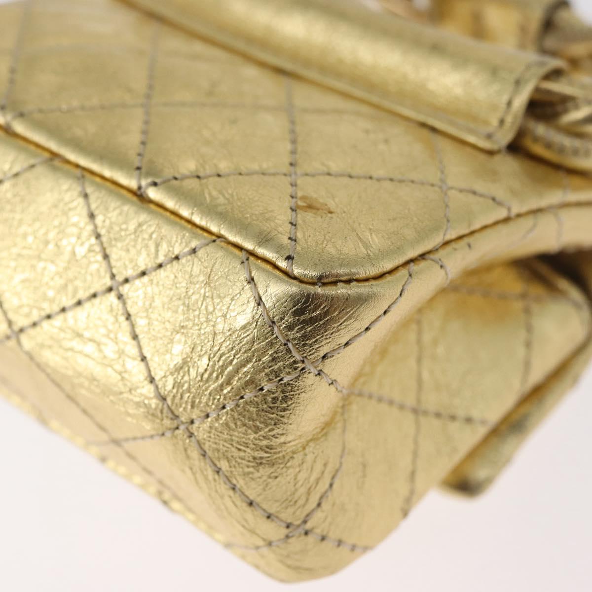 CHANEL Matelasse 2.55 Pouch Leather Gold CC Auth 181679SM