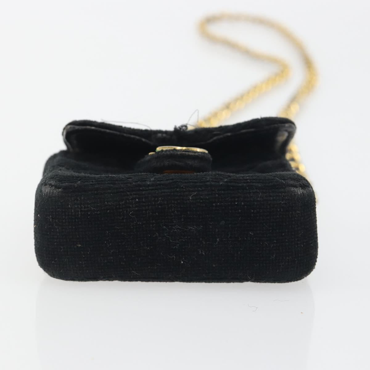 CHANEL Mini Matelasse Neck Pouch Velor Black Gold CC Auth 181680