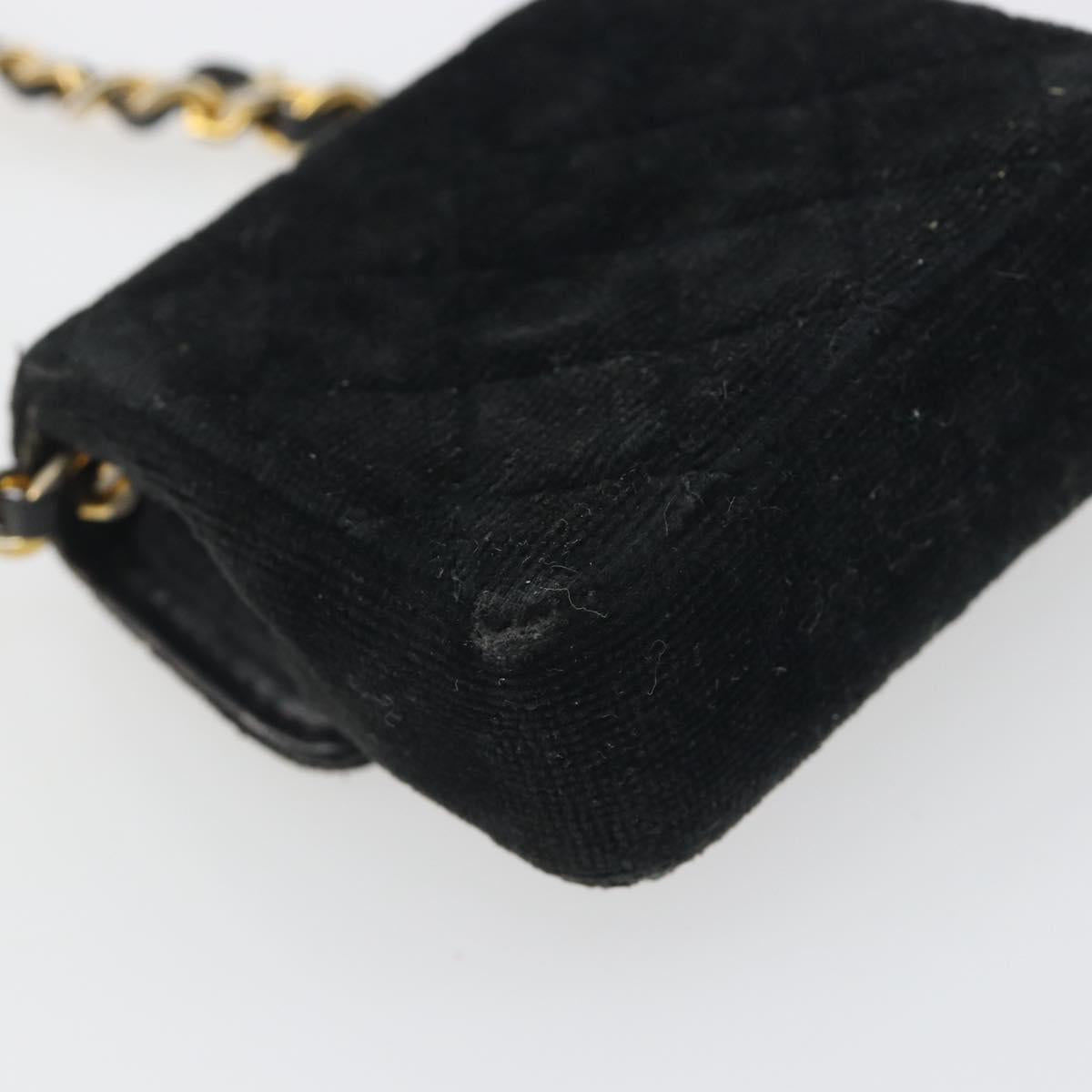 CHANEL Mini Matelasse Neck Pouch Velor Black Gold CC Auth 181680