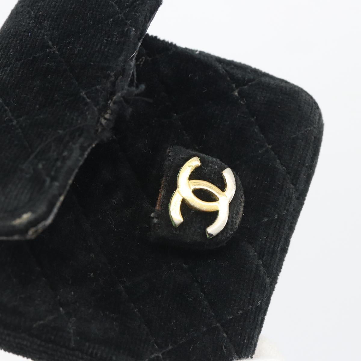 CHANEL Mini Matelasse Neck Pouch Velor Black Gold CC Auth 181680