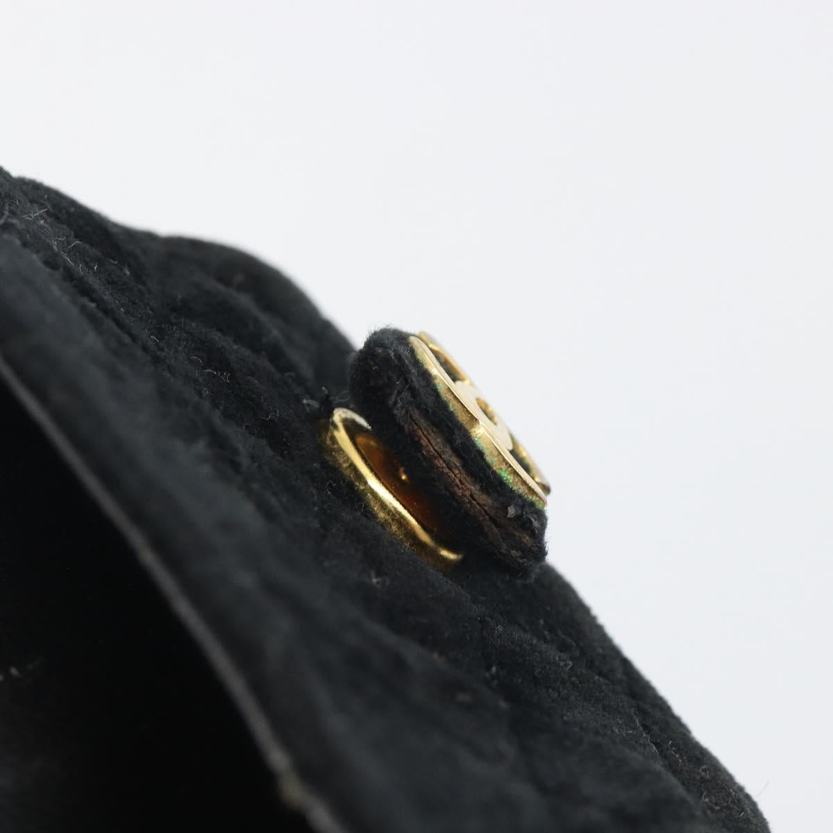 CHANEL Mini Matelasse Neck Pouch Velor Black Gold CC Auth 181680