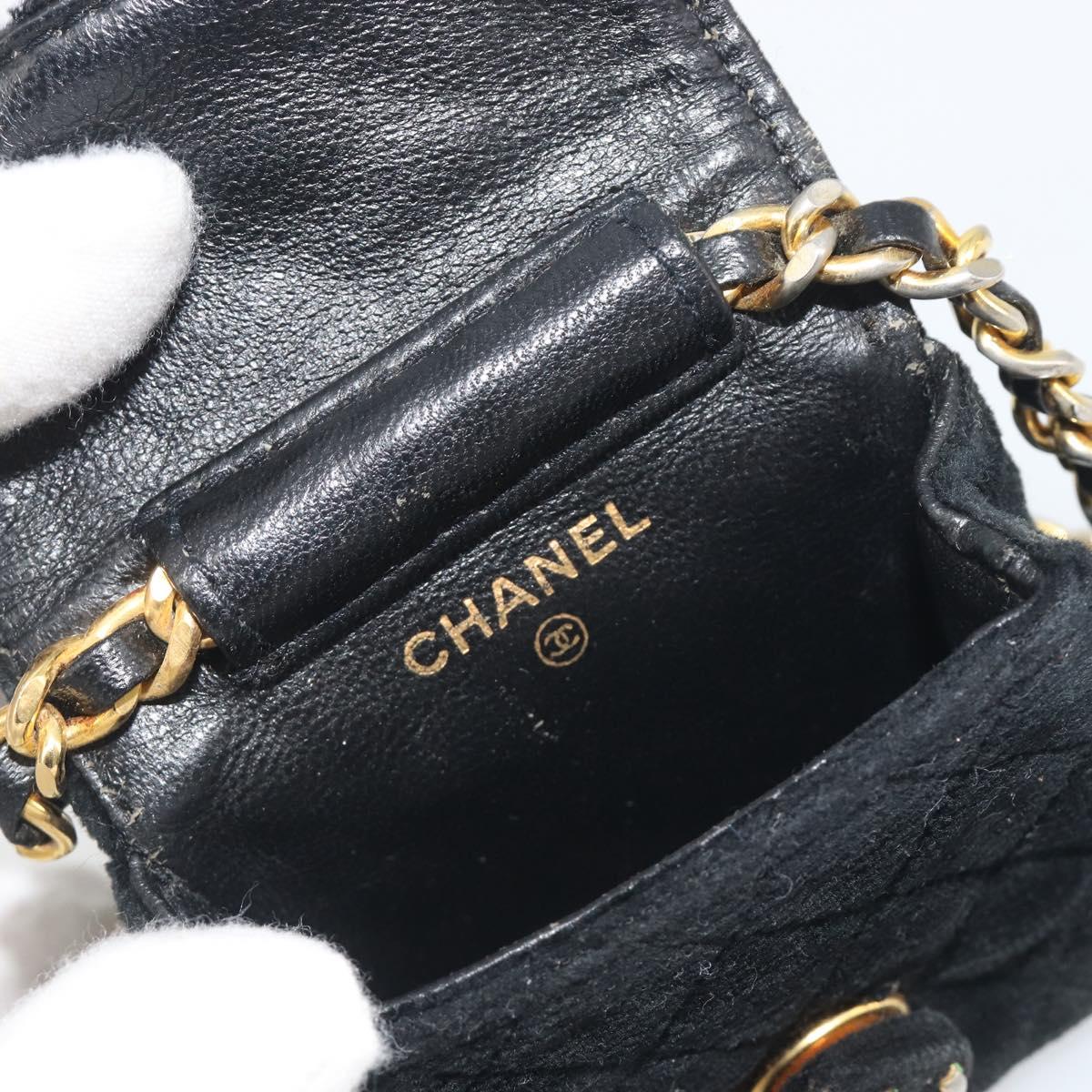 CHANEL Mini Matelasse Neck Pouch Velor Black Gold CC Auth 181680