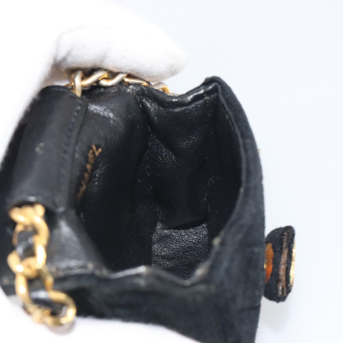 CHANEL Mini Matelasse Neck Pouch Velor Black Gold CC Auth 181680
