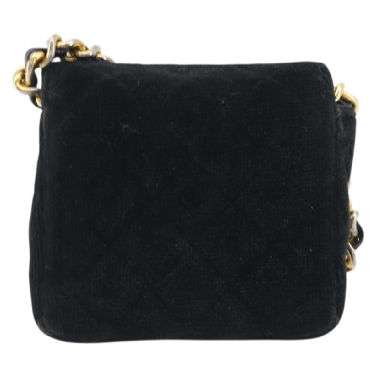 CHANEL Mini Matelasse Neck Pouch Velor Black Gold CC Auth 181680