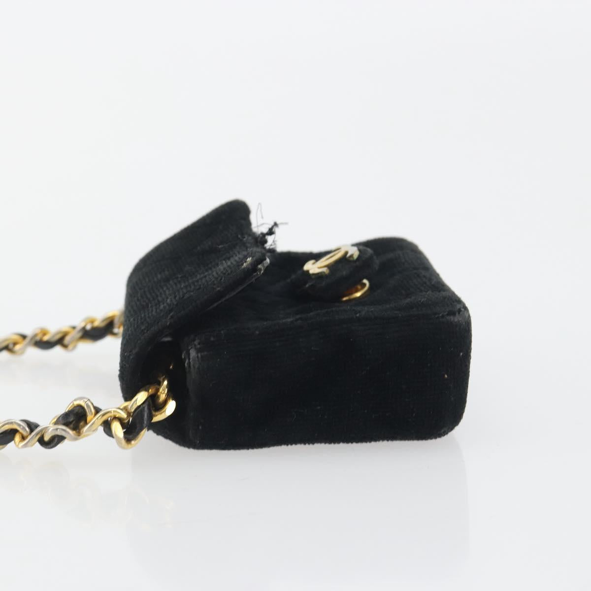 CHANEL Mini Matelasse Neck Pouch Velor Black Gold CC Auth 181680