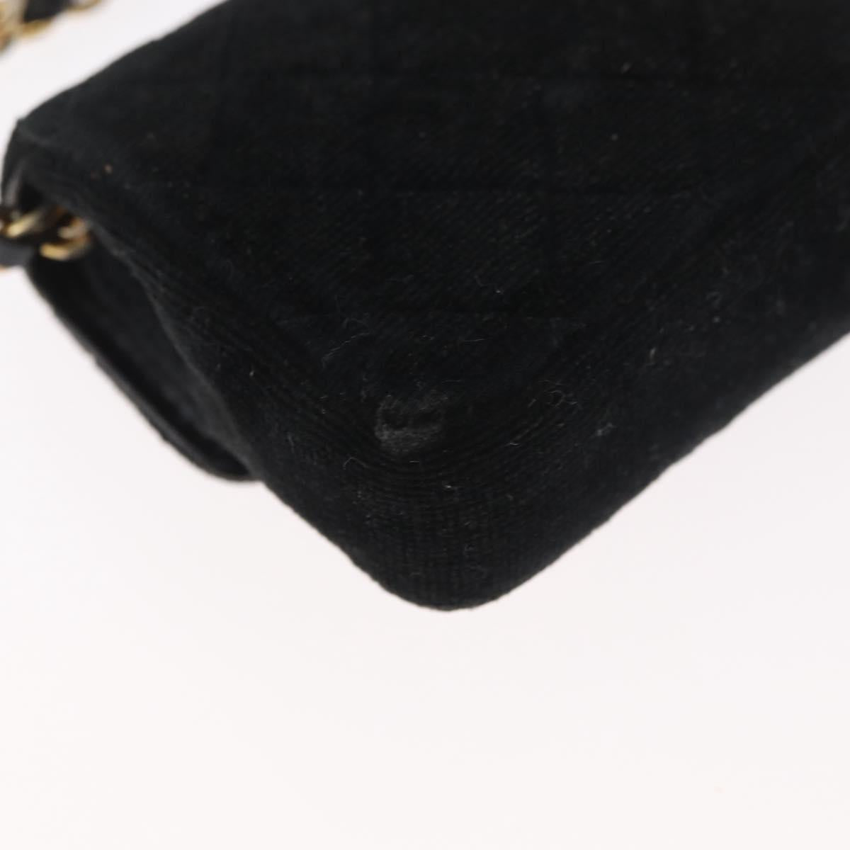CHANEL Mini Matelasse Neck Pouch Velor Black Gold CC Auth 181680A