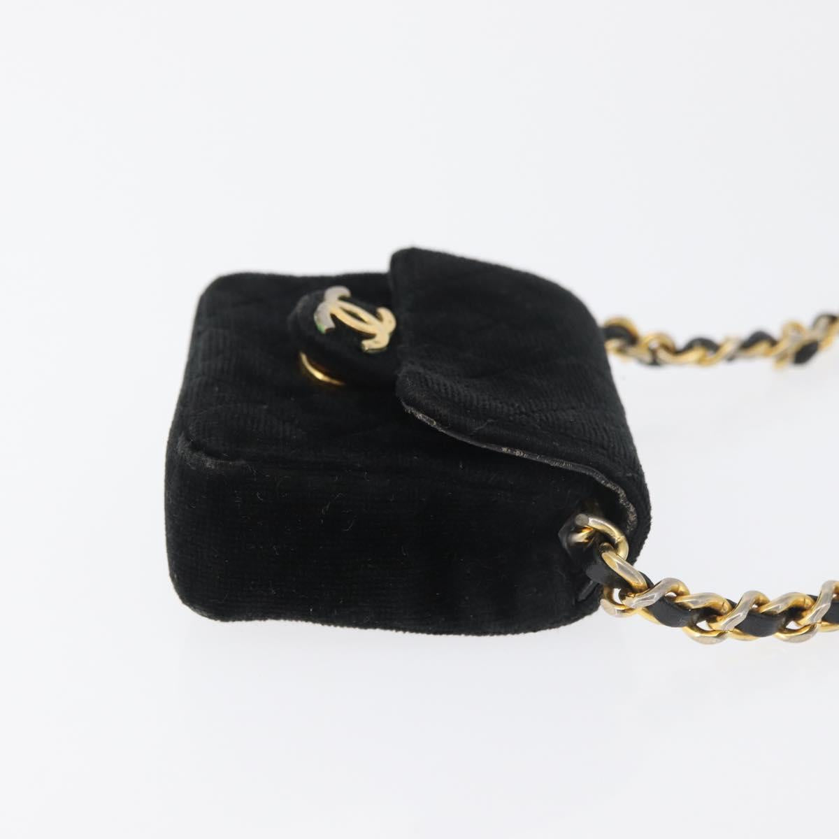 CHANEL Mini Matelasse Neck Pouch Velor Black Gold CC Auth 181680A