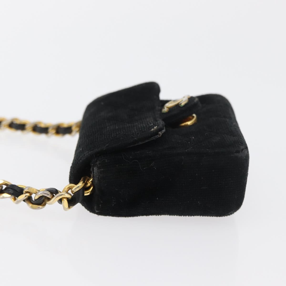 CHANEL Mini Matelasse Neck Pouch Velor Black Gold CC Auth 181680A