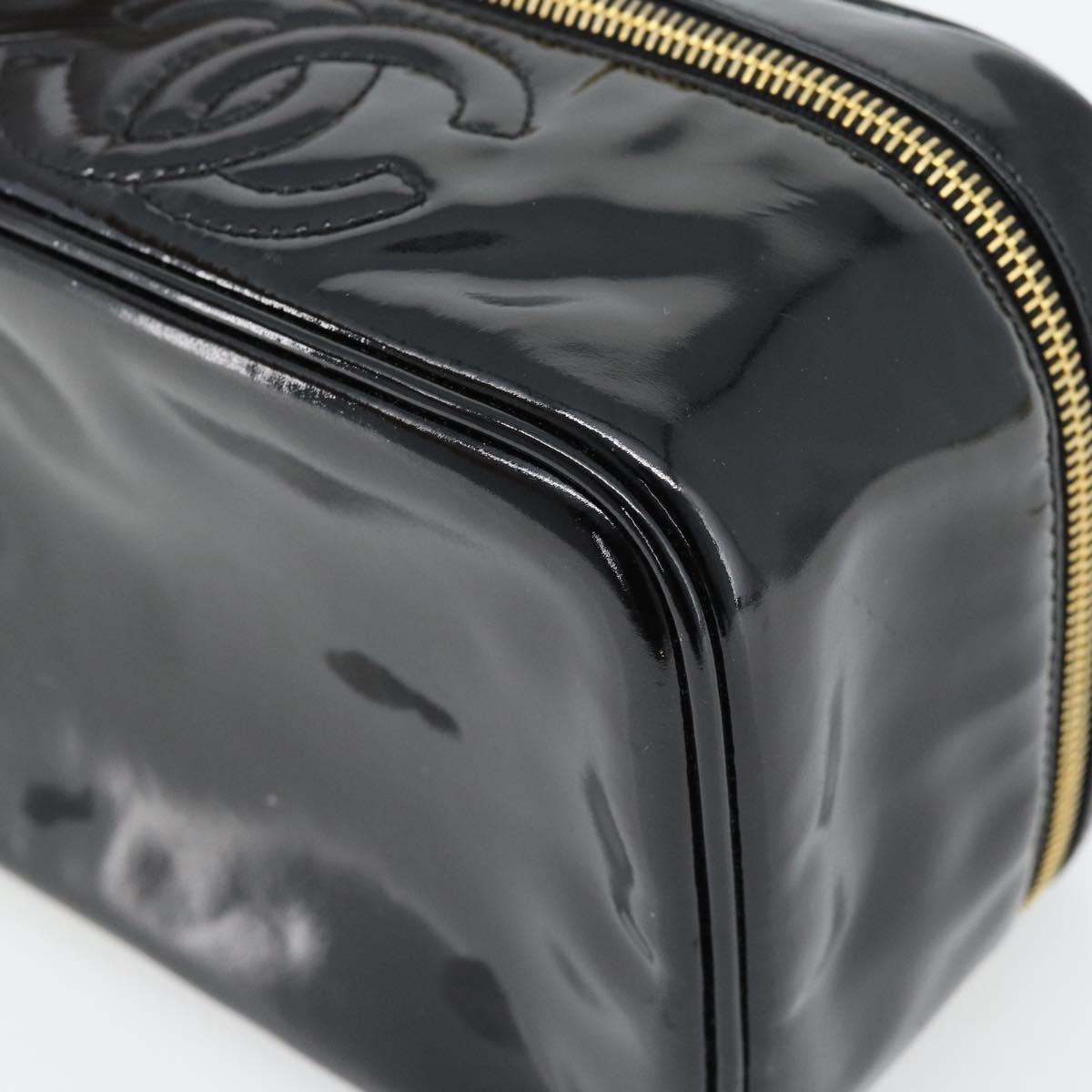 CHANEL COCO Mark Vanity Hand Bag Patent Leather Black Gold CC Auth 181704