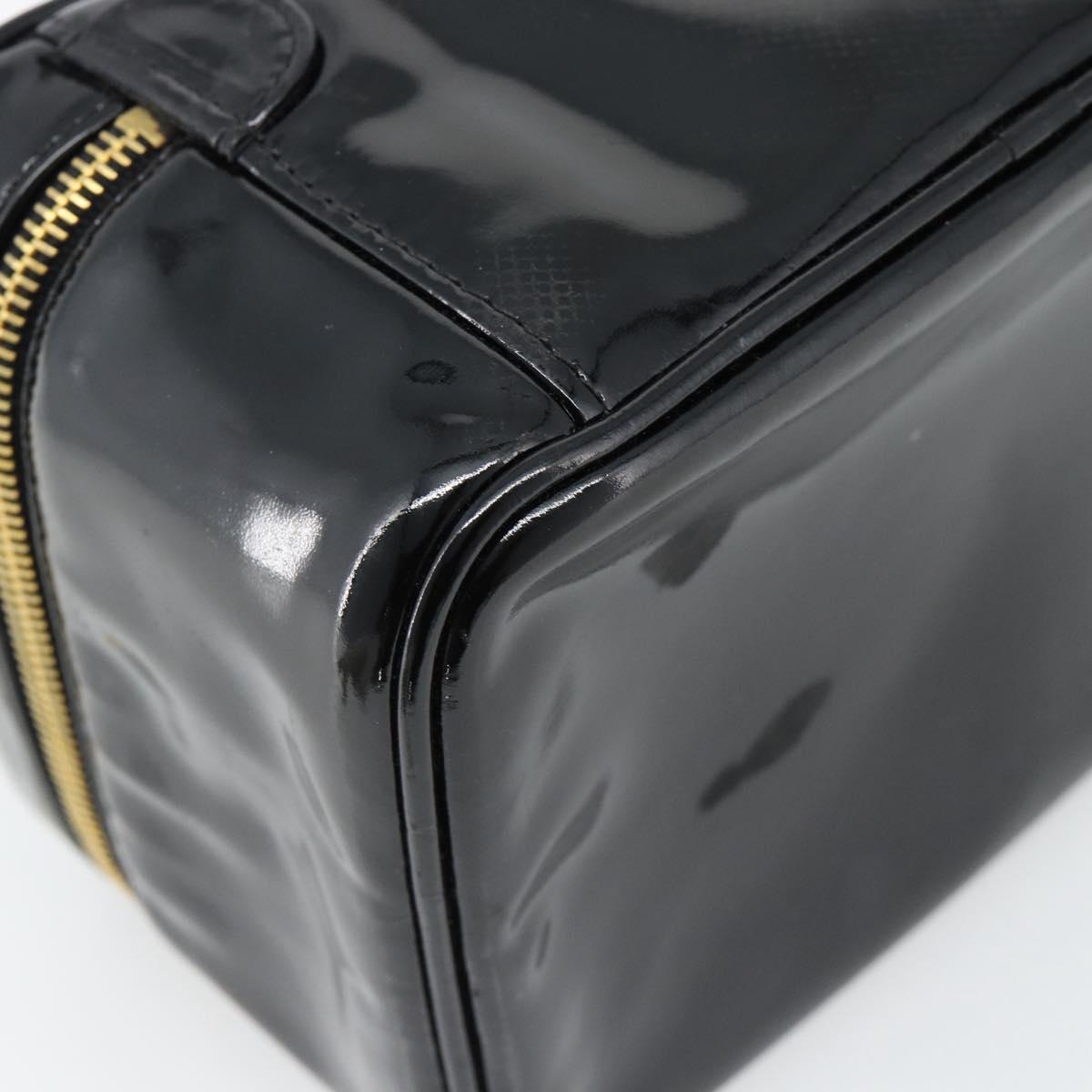 CHANEL COCO Mark Vanity Hand Bag Patent Leather Black Gold CC Auth 181704