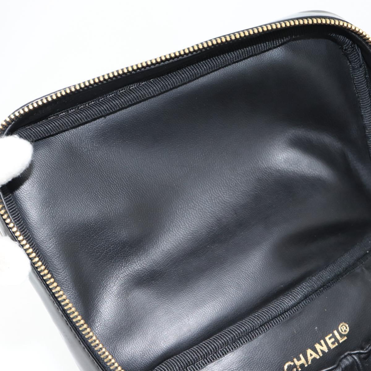 CHANEL COCO Mark Vanity Hand Bag Patent Leather Black Gold CC Auth 181704