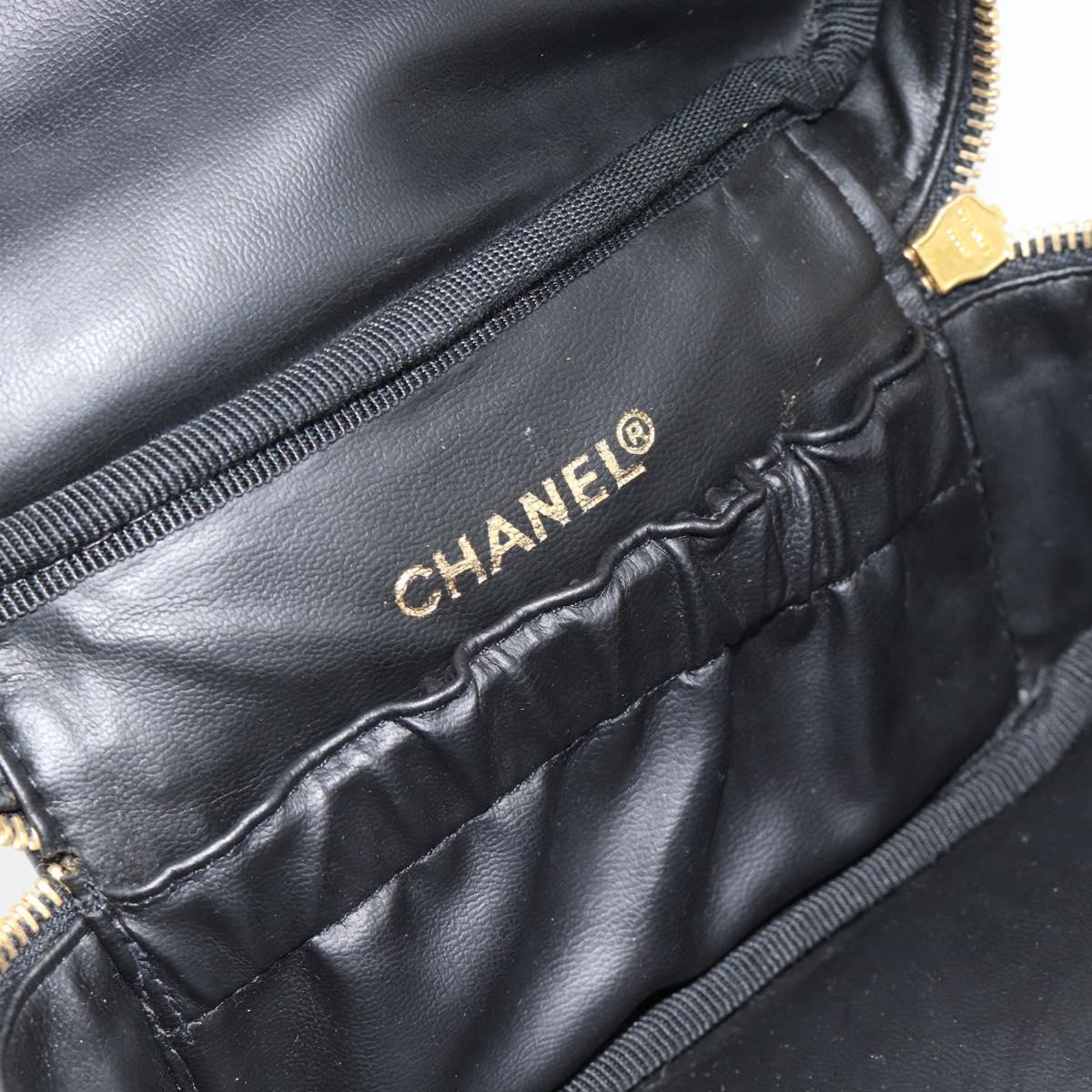 CHANEL COCO Mark Vanity Hand Bag Patent Leather Black Gold CC Auth 181704