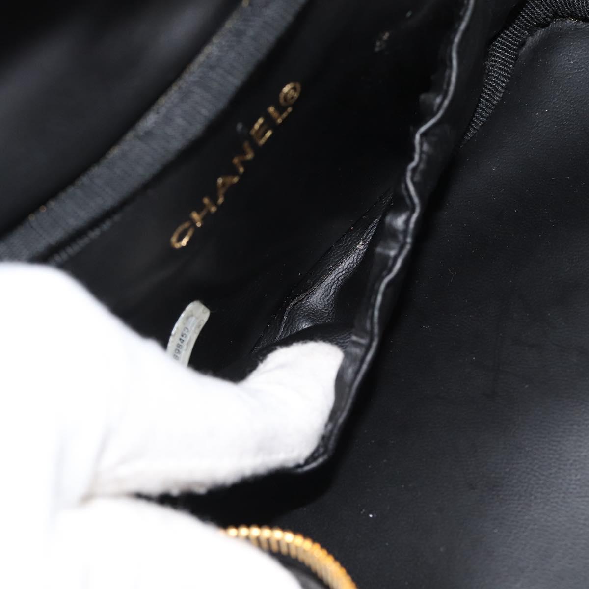 CHANEL COCO Mark Vanity Hand Bag Patent Leather Black Gold CC Auth 181704