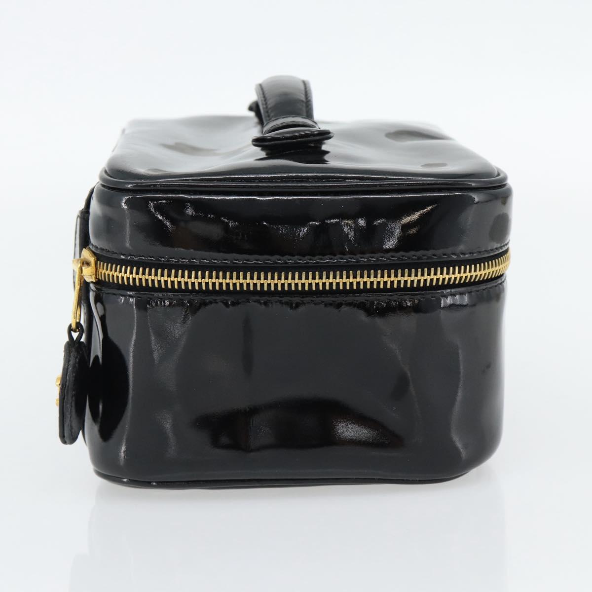 CHANEL COCO Mark Vanity Hand Bag Patent Leather Black Gold CC Auth 181704