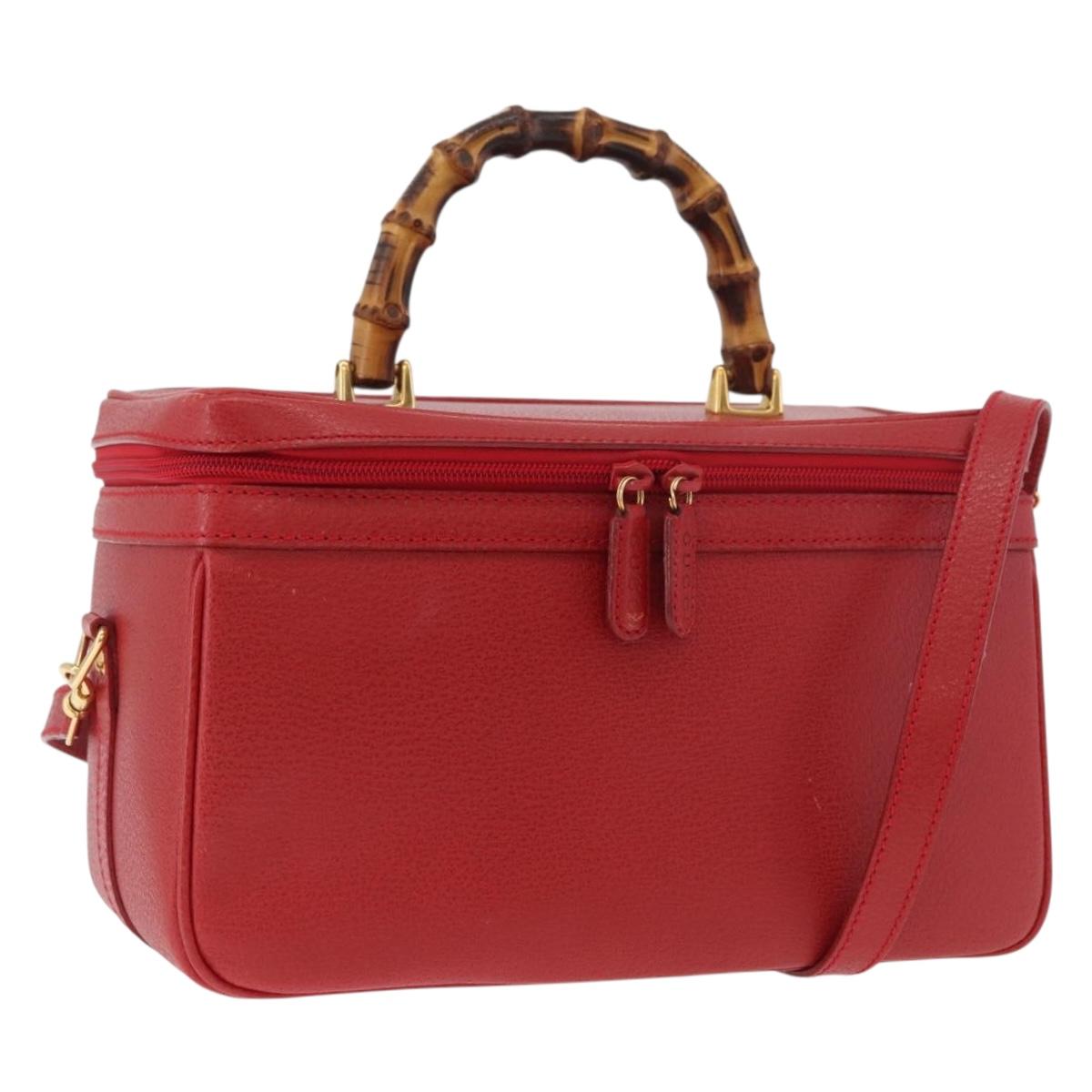 GUCCI Bamboo Vanity Hand Bag Leather 2way Red Gold 013 122 2491 Auth 181707A