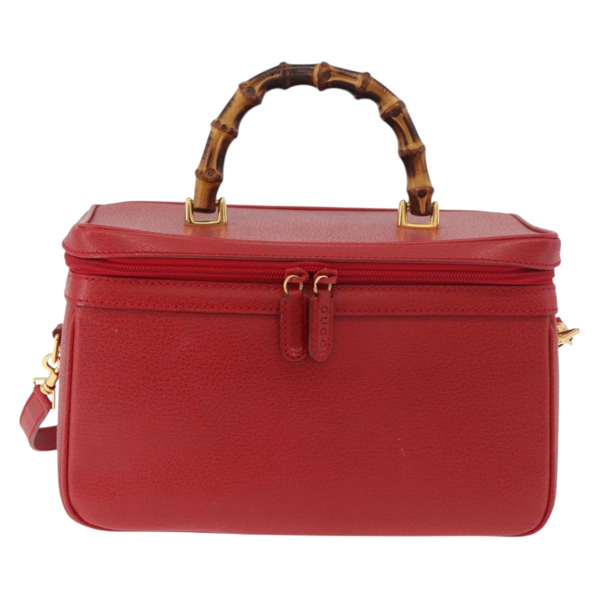 GUCCI Bamboo Vanity Hand Bag Leather 2way Red Gold 013 122 2491 Auth 181707A