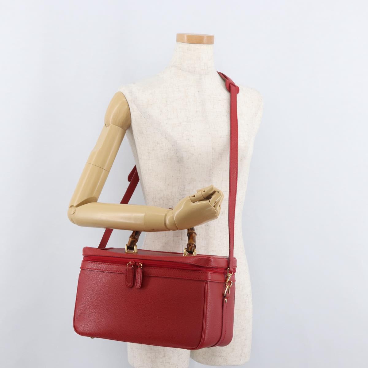 GUCCI Bamboo Vanity Hand Bag Leather 2way Red Gold 013 122 2491 Auth 181707A