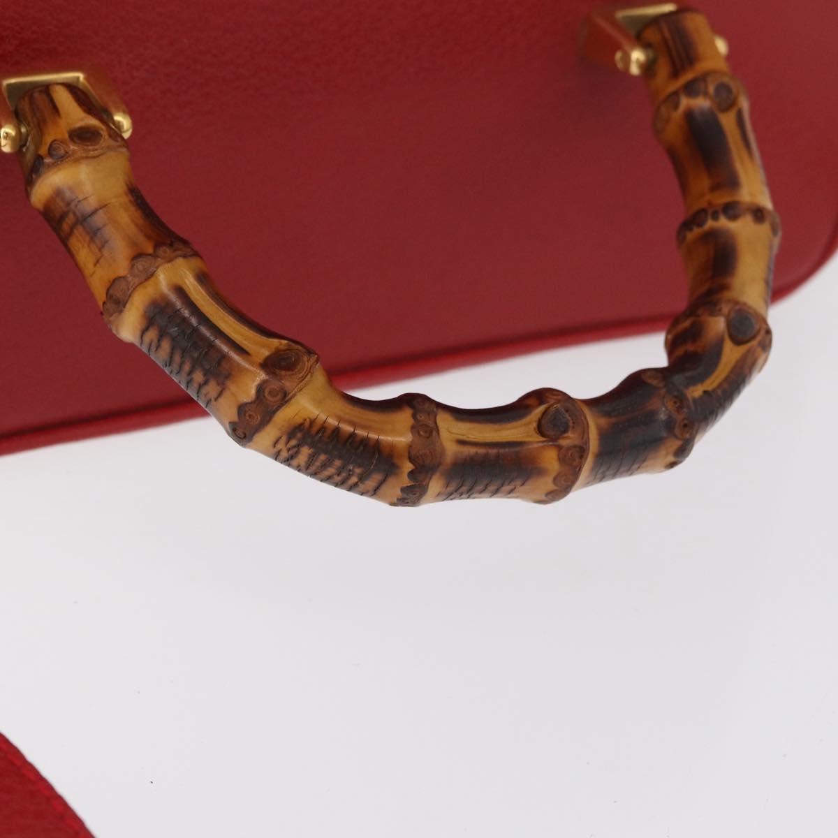 GUCCI Bamboo Vanity Hand Bag Leather 2way Red Gold 013 122 2491 Auth 181707A