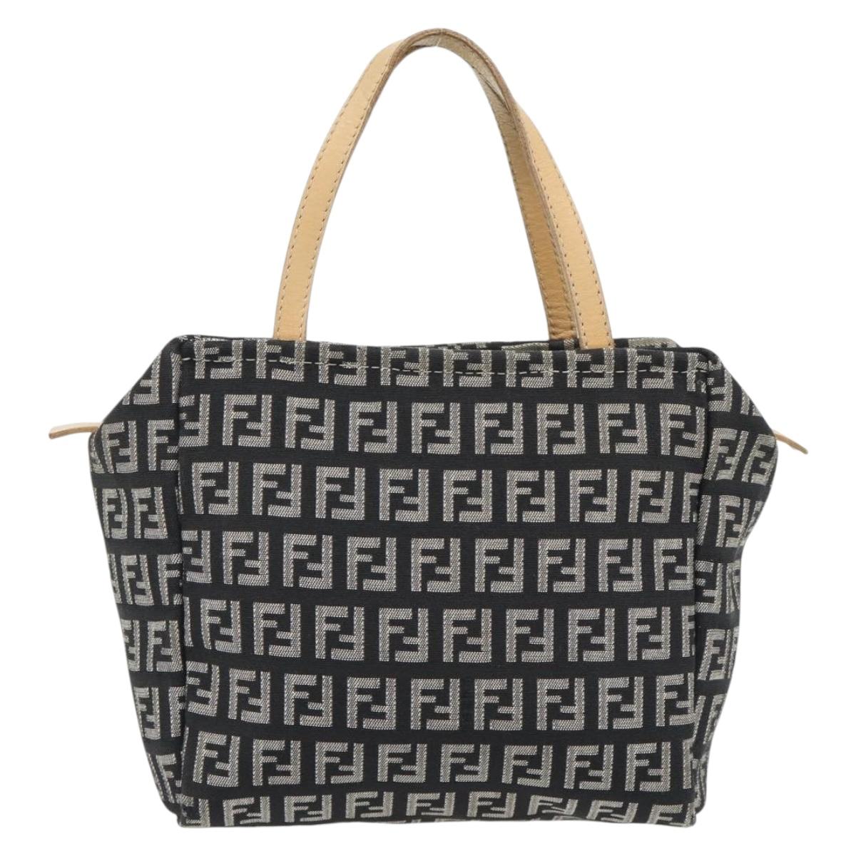 FENDI Zucchino Canvas Hand Bag Black Gold Auth 181708