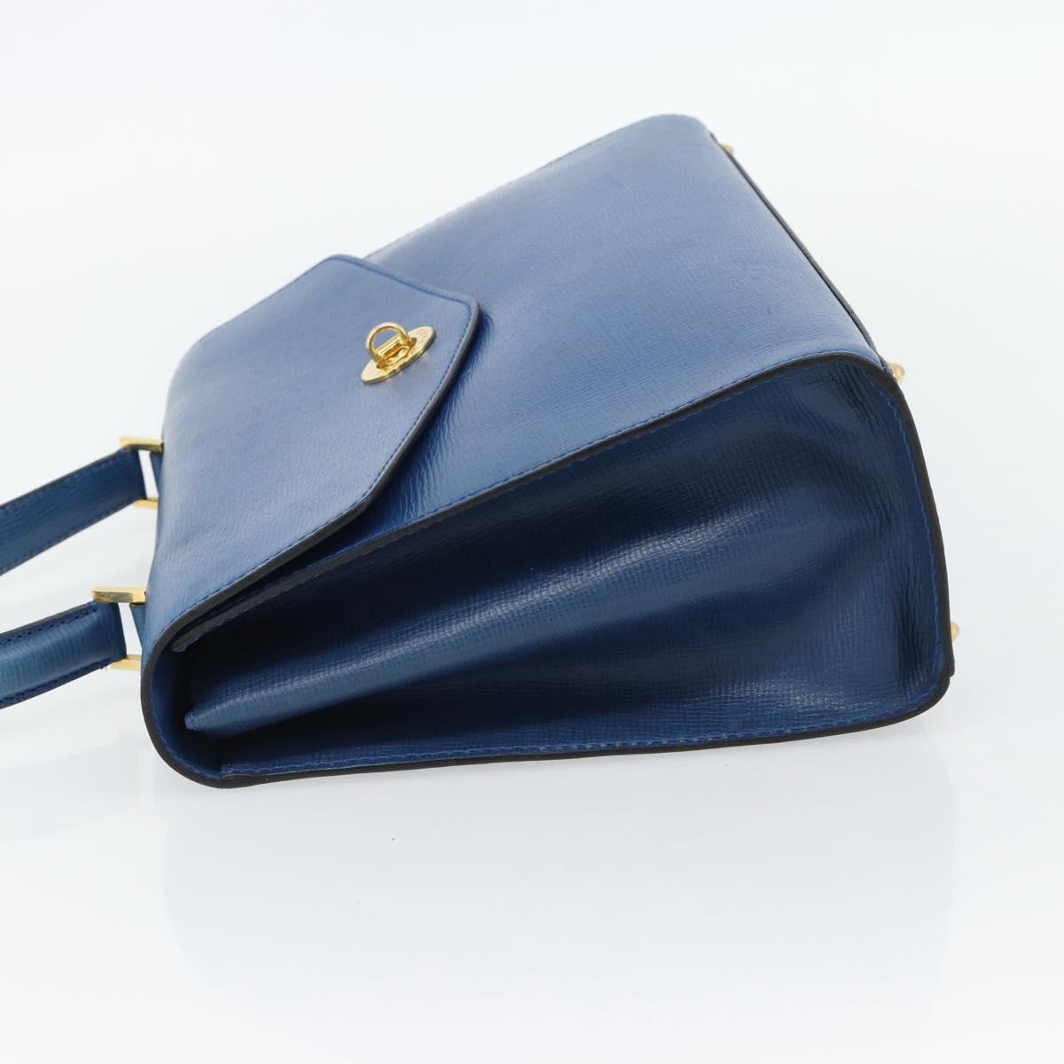 CELINE Circle Hand Bag Leather Blue Gold Auth 181709A