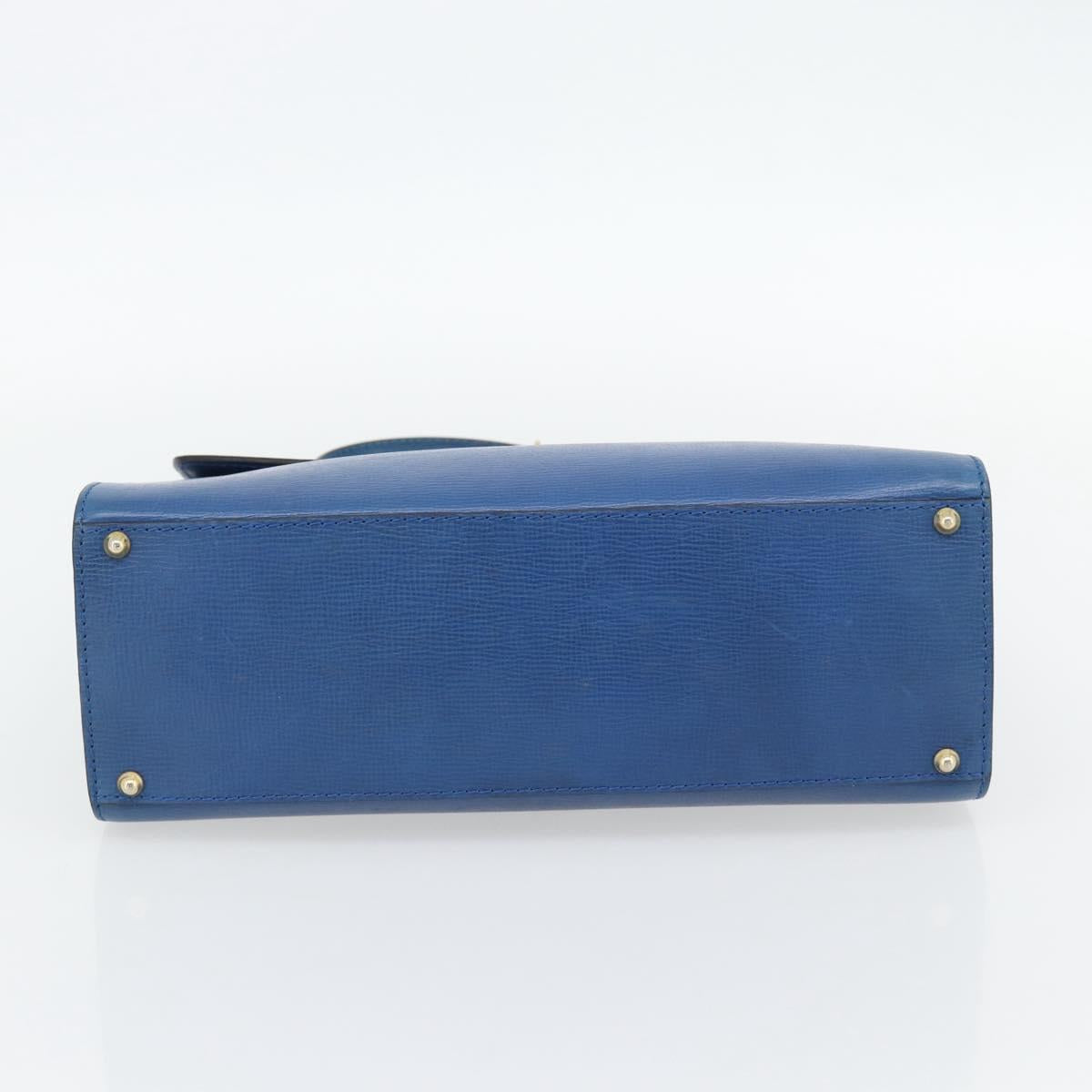 CELINE Circle Hand Bag Leather Blue Gold Auth 181709A
