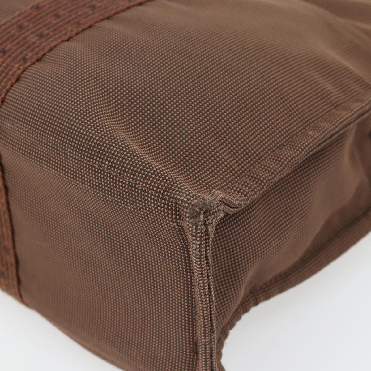 HERMES Fourre Tout MM Hand Bag Canvas Brown Silver Auth 181710